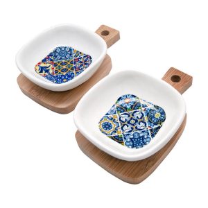 2 Bases Quadradas em Bamboo com 2 Taças Aperitivos