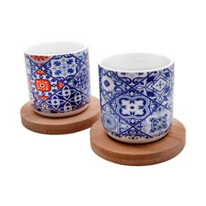 2 Bases Redondas em Bamboo com 2 Chavenas de Café