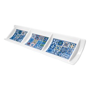 Bandeja Aperitivos com 3 Divisórias em Porcelana
