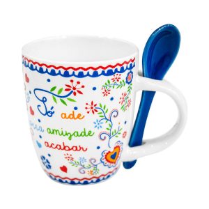 Caneca Pequena de Porcelana com Colher e Caixa