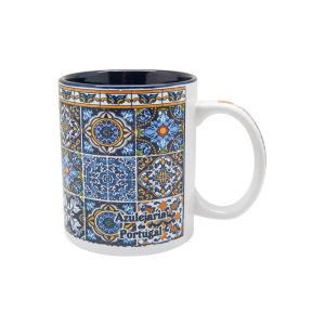 Caneca de Porcelana com Interior Azul Cobalto