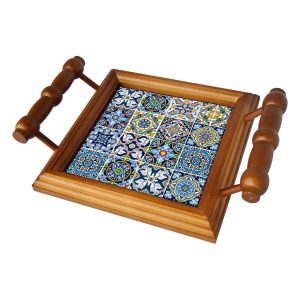 Tabuleiro de Madeira Quadrado com Azulejo 15×15 e Asas Torneadas