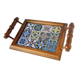 Tabuleiro de Madeira Retangular com Azulejo 15×20 e Asas Torneadas