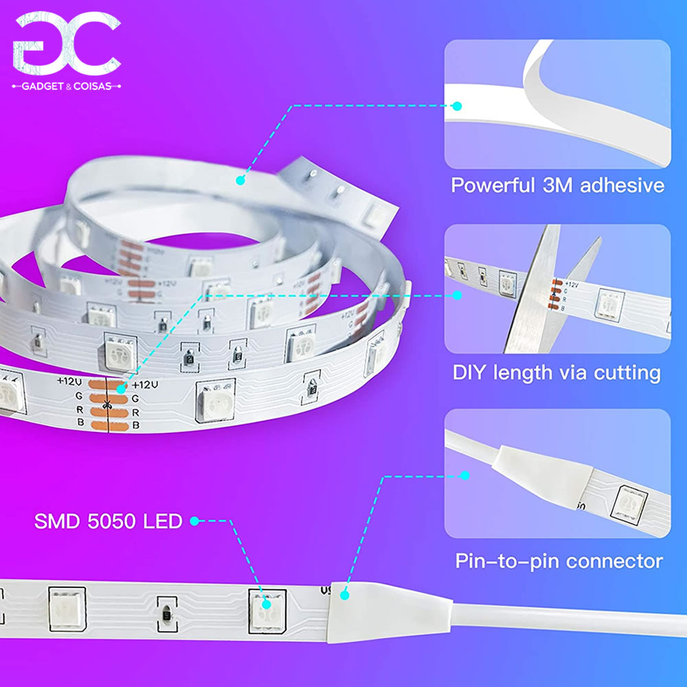 Kit Profissional Fita Led RGB 10 Metros APP Bluetooth - Image 7