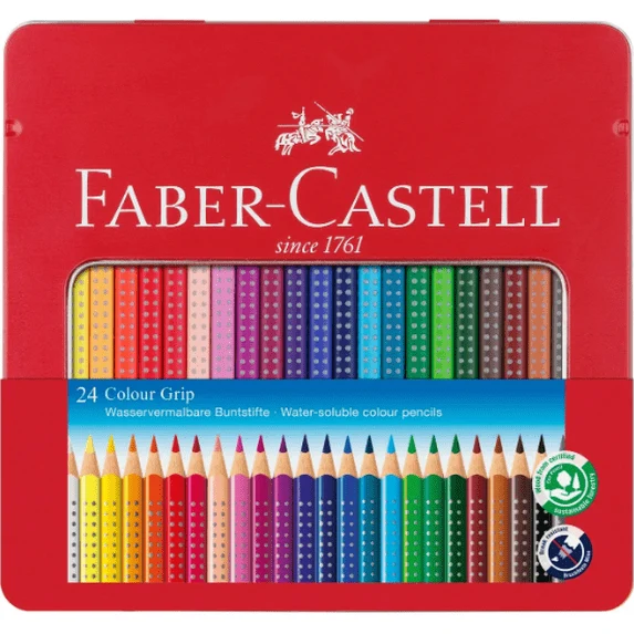 Lápis de Cor Faber-Castell Grip Caixa Metálica 24 Cores