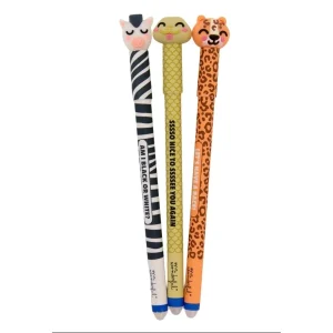 Set de 3 esferográficas apagáveis Bo-Bo - Cobra, leopardo e zebra - Mr Wonderful