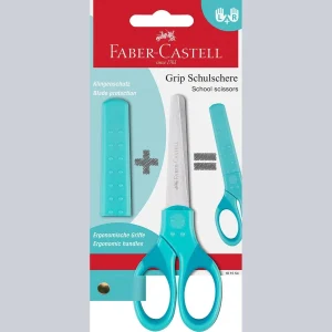 Tesoura Faber-Castell Grip com proteção L+R Azul Turquesa